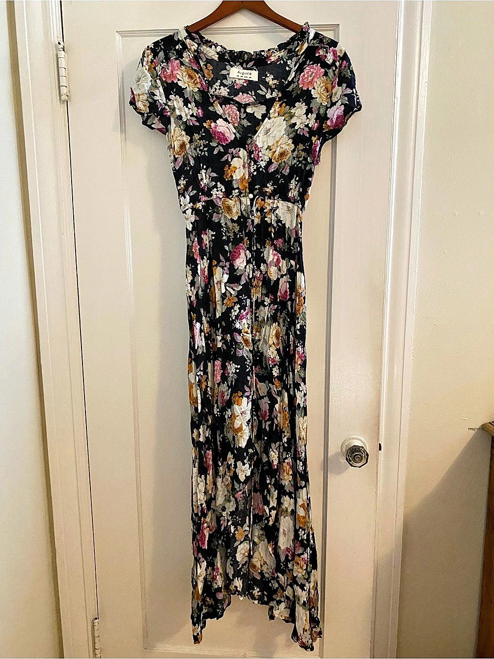 Auguste Floral Maxi Dress in Black & Pink Like New